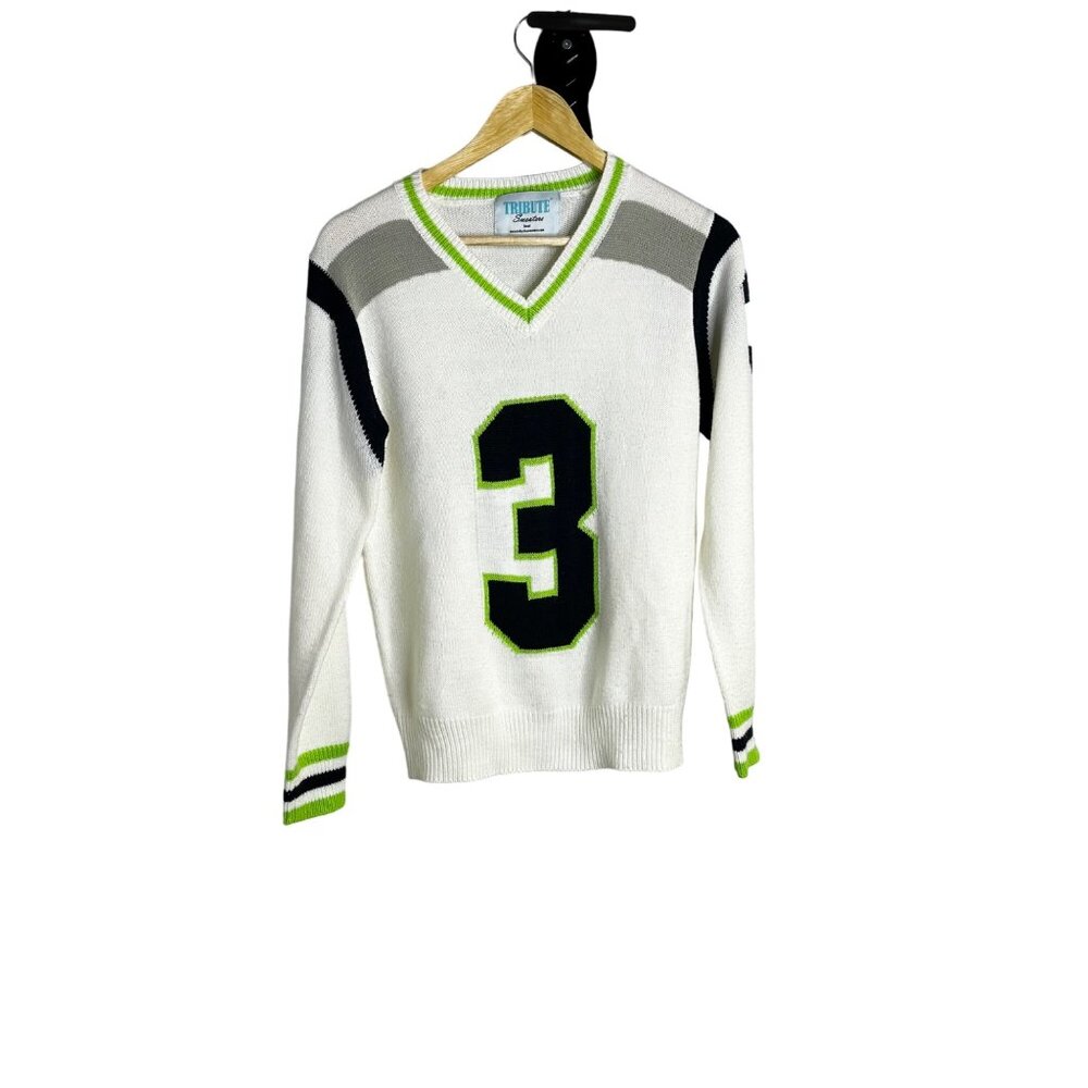 Tribute Sweaters Seattle Seahawks Number 3 V-Neck Sweater Small